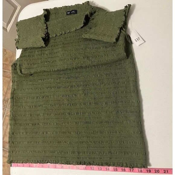 NWT GAP Women’s Off-Shoulder Smocked Stretch Cotton Blend Mini Dress Green Sz L - Picture 8 of 9